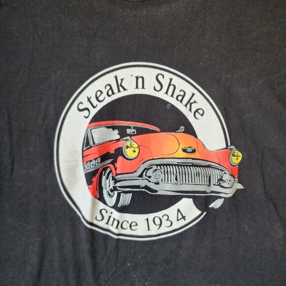 VTG 90s Steak N' Shake Fast Food Burgers Hotrod Promo Black T Shirt Size Large - Picture 8 of 16
